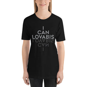 Humorous, joke, meme graphic t-shirt with mixed-up letters in the phrase "I love cannabis." 